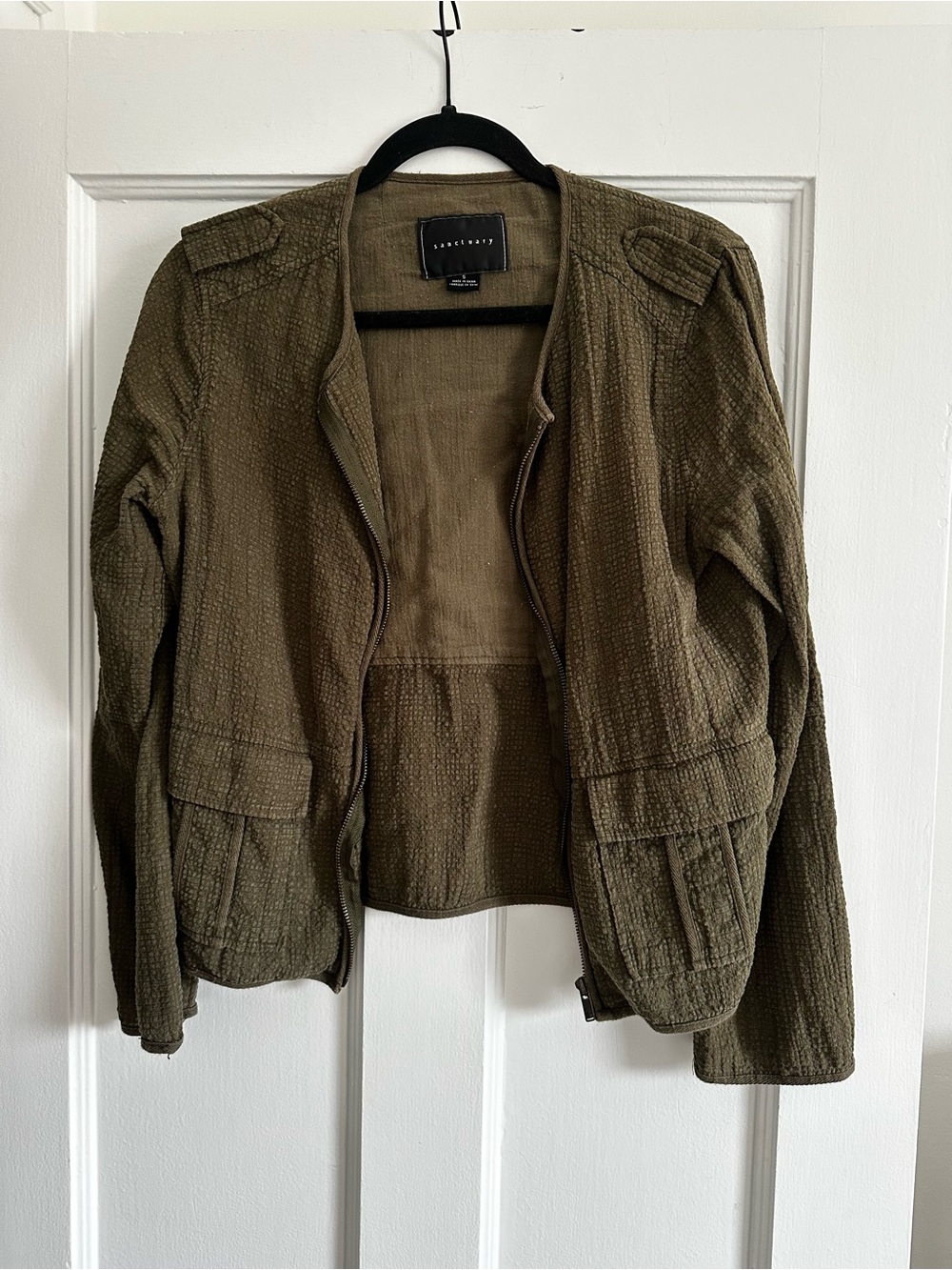 Sanctuary Olive Quilted Utility Jacket with Front Flap Pockets